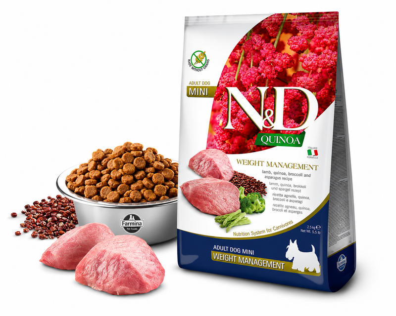 N&D QUINOA DOG WEIGHT MANAGEMENT, LAMB & BROCCOLI ADULT MINI 2,5 KG